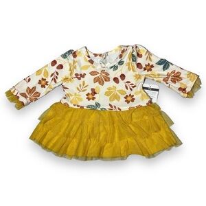 Baby Starters Girl’s Long Sleeve Tulle Dress Fall Leaf Print Size 6 Months